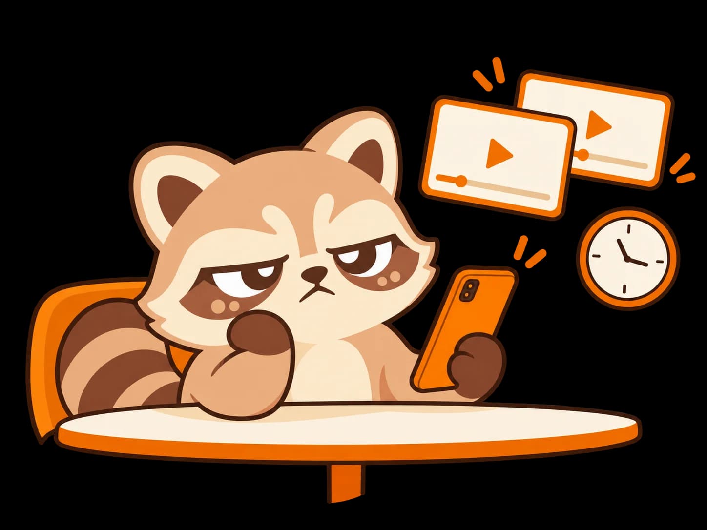 何本も動画広告を見て疲れたタヌキのイラスト
